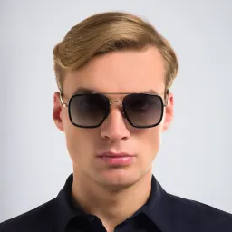 Shop DAVID BECKHAM Square Sunglasses in Gold Black online.