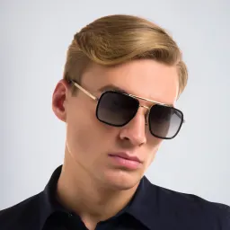 Shop DAVID BECKHAM Square Sunglasses in Gold Black online.