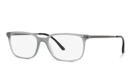 Shop GIORGIO ARMANI Wide Rectangle Eyeglasses in Transparent Grey online.