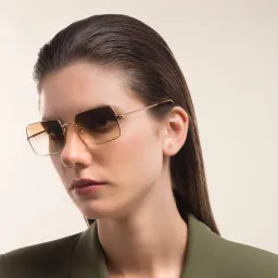 Shop Ray-Ban Unisex Rectangle Sunglasses in Gold online.