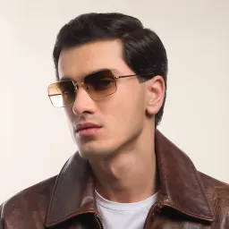 Shop Ray-Ban Unisex Rectangle Sunglasses in Gold online.