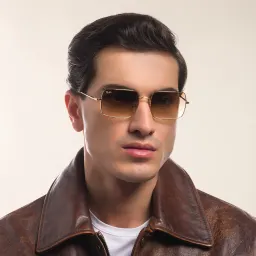 Shop Ray-Ban Unisex Rectangle Sunglasses in Gold online.
