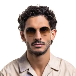 Shop Ray-Ban Hexagonal Unisex Sunglasses in Shiny Gold online.