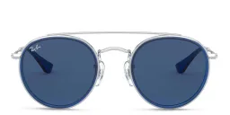 Shop Ray-Ban Junior Kids Round Sunglasses in Blue On Silver online.