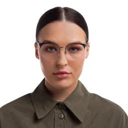 Shop EYE'M Half Rim Cat Eye Eyeglasses in Black online.