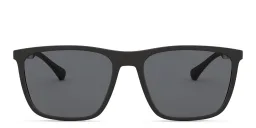 Shop Emporio Armani Rectangle Sunglasses in Rubber Black online.