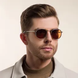 Shop DAVID BECKHAM Round Sunglasses in Ruthenium Grey Horn online.