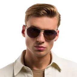 Shop EYE'M Half Rim Wide Aviator Sunglasses in Silver online.