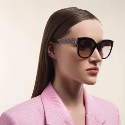 Shop EYE'M Cat-Eye Sunglasses in Black & Coral online.