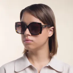 Shop Dolce & Gabbana Wide Square Sunglasses in Havana online.