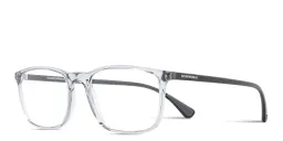 Shop Emporio Armani Rectangle Eyeglasses in Shiny Transparent Grey online.