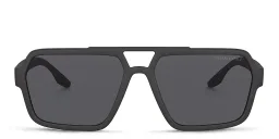 Shop Prada Linea Rossa Logo Signature Wide Rectangle Sunglasses in Black online.