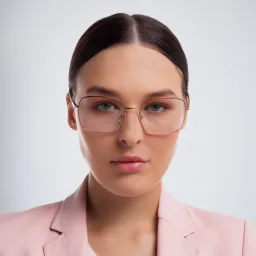 Shop MIU MIU Wide Square Eyeglasses in Pink Gold online.