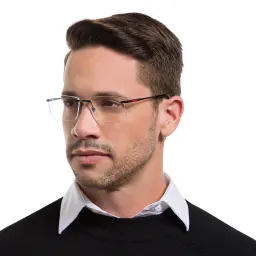 Shop EYE'M Rimless Wide Rectangle Eyeglasses in Gunmetal online.