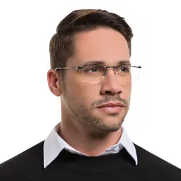 Shop EYE'M Rimless Wide Rectangle Eyeglasses in Gunmetal online.