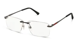 Shop EYE'M Rimless Wide Rectangle Eyeglasses in Gunmetal online.