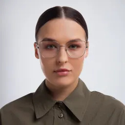 Shop EYE'M Wide Square Eyeglasses in Silver online.