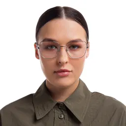 Shop EYE'M Wide Square Eyeglasses in Silver online.