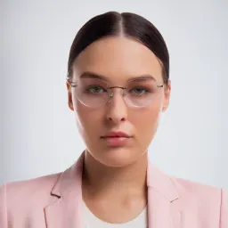 Shop EYE'M Rimless Wide Cat Eye Eyeglasses in Silver online.