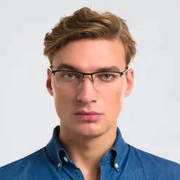 Shop EYE'M Half Rim Rectangle Eyeglasses in Black online.