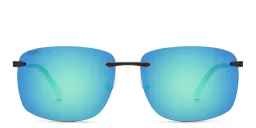 Shop EYE'M Rimless Rectangle Sunglasses in Black online.