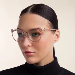 Shop BVLGARI Cat Eye Eyeglasses in Pink Gold/Transparent Pink online.