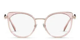 Shop BVLGARI Cat Eye Eyeglasses in Pink Gold/Transparent Pink online.