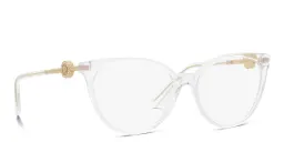 Shop VERSACE Medusa-embellished Panthos Eyeglasses in Crystal online.