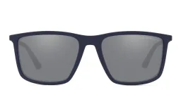 Shop Emporio Armani Rectangle Sunglasses in Matte Blue online.
