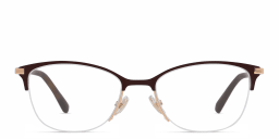 Shop JIMMY CHOO Logo Signature Half-Rim Cat-Eye Eyeglasses in Burgundy Gold online.