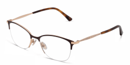Shop JIMMY CHOO Logo Signature Half-Rim Cat-Eye Eyeglasses in Burgundy Gold online.