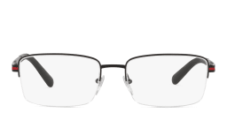 Shop BVLGARI Half Rim Wide Rectangle Eyeglasses in Matte Black online.