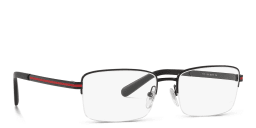 Shop BVLGARI Half Rim Wide Rectangle Eyeglasses in Matte Black online.