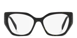 Shop PRADA Irregular Eyeglasses in Black/Yellow Marble online.