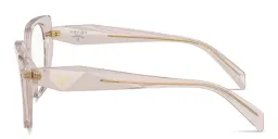 Shop PRADA Logo Print Irregular Eyeglasses in Cold Mauve online.