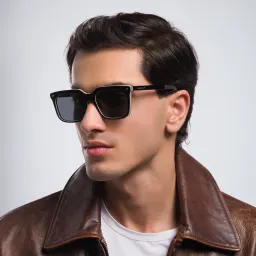 Shop BURBERRY Square Sunglasses in Black online.