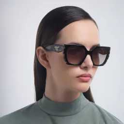 Shop PRADA Rectangle Sunglasses in Black online.