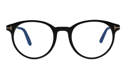 Shop TOM FORD T Logo Round Eyeglasses in Shiny Black online.