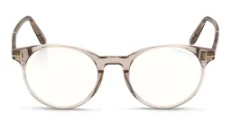 Shop TOM FORD T Logo Round Eyeglasses in shiny light brown online.