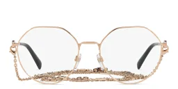 Shop VALENTINO V Logo Irregular Eyeglasses with Removable Chain in Rose Gold online.
