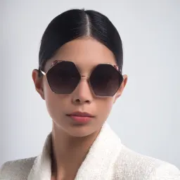 Shop BVLGARI Irregular Sunglasses in Pink Gold online.