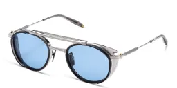 Shop AKONI Skymapper Unisex Round Sunglasses in Silver online.