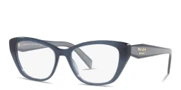 Shop PRADA Logo Signature Cat-Eye Eyeglasses in Transparent Blue online.