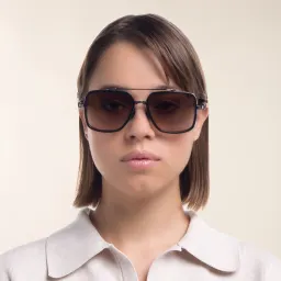 Shop BALMAIN Officier Unisex Square Sunglasses in Black online.