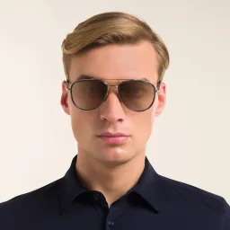 Shop DAVID BECKHAM Pilot Sunglasses in Gold Grey online.