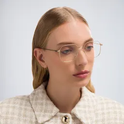 Shop GUCCI Rectangle Eyeglasses in Gold online.