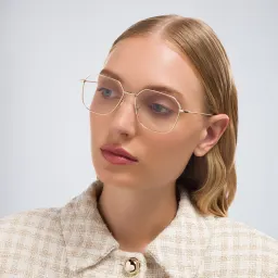 Shop GUCCI Rectangle Eyeglasses in Gold online.