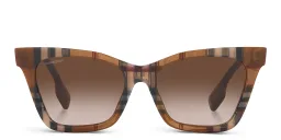 Shop BURBERRY Cat Eye Sunglasses in Check Brown online.