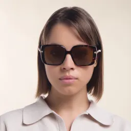 Shop BVLGARI Square Sunglasses in Havana online.
