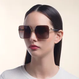Shop Dolce & Gabbana Oversized Wide Square Sunglasses in Gold online.